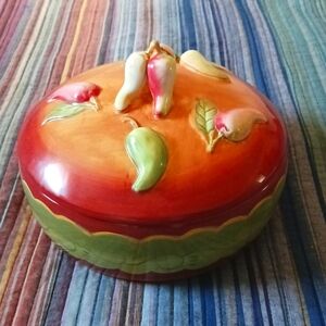 Laurie Gates Santa Fe Chile Pepper Handle Covered Round Serving Bowl dish